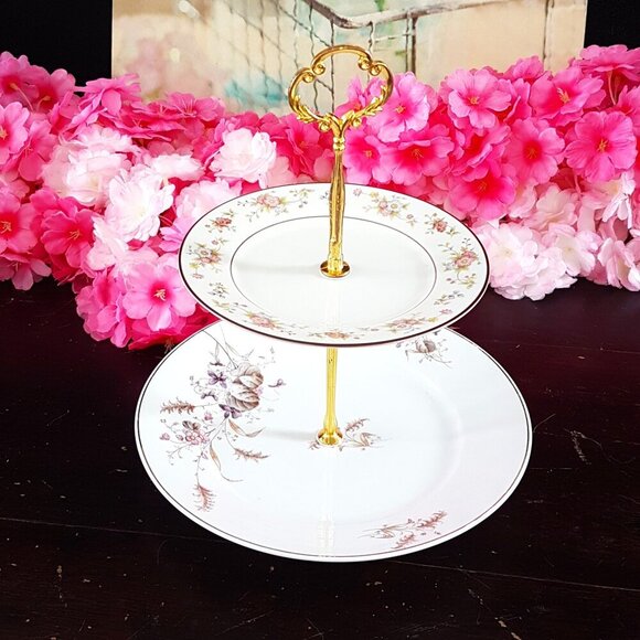 Handmade 2 Tier Stand Ceramic Jewelry Trinket Tray Tea Party  Christmas Gift - Picture 1 of 7